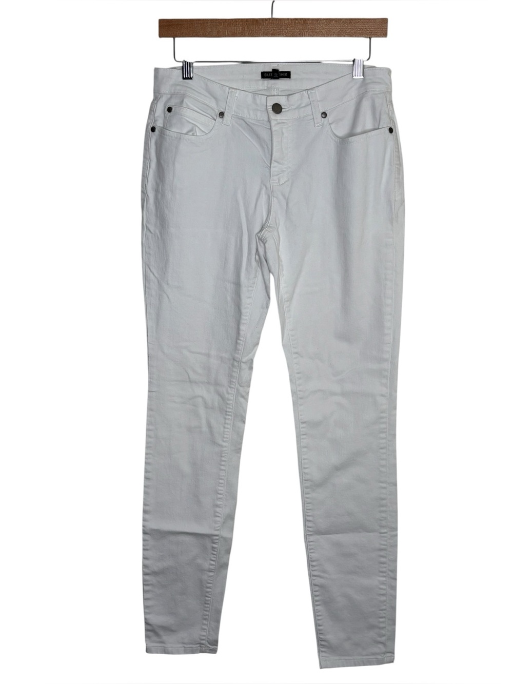 Eileen Fisher jeans white denim mid rise skinny pants size 4